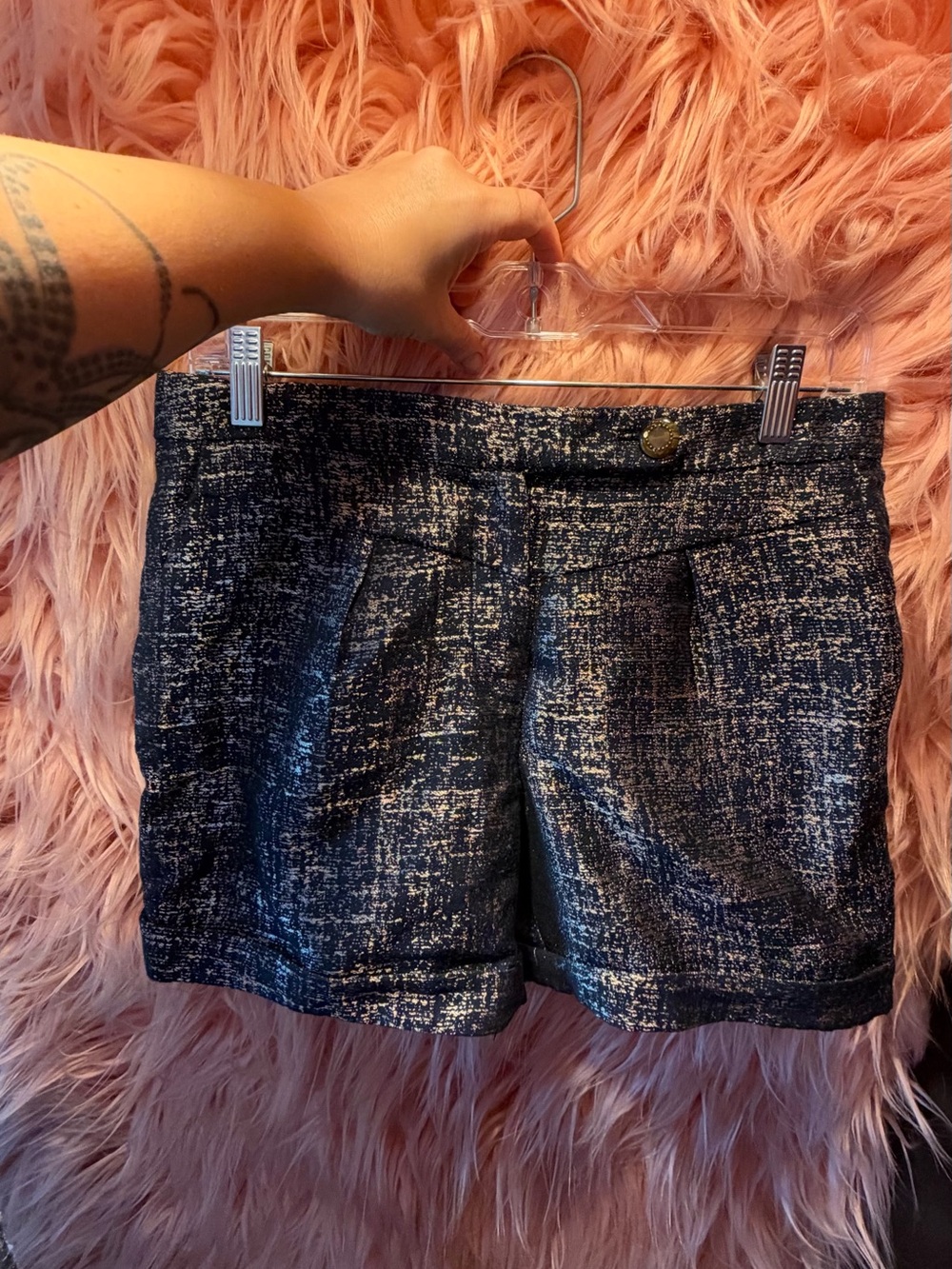 Anthropologie Black and gold Tweed-Look Bermuda Shorts SZ 4